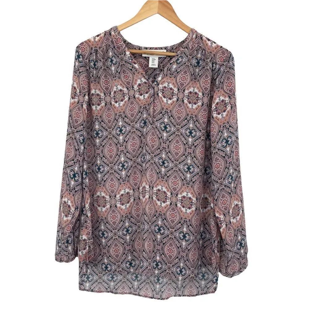 Rachel Zoe pink and blue boho print tunic top size medium